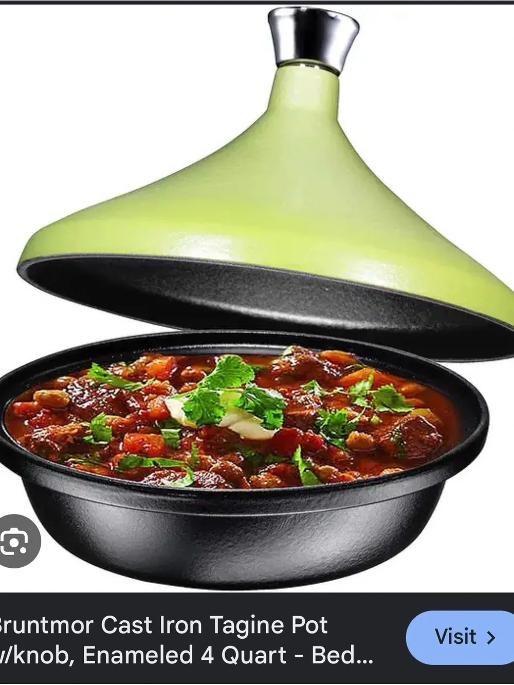 Bruntmor Cast Iron Tagine Pot with Green Enamel Lid - Multipurpose Cookware